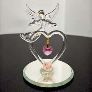 Vintage Glass Baron Angel with pink heart and flower.